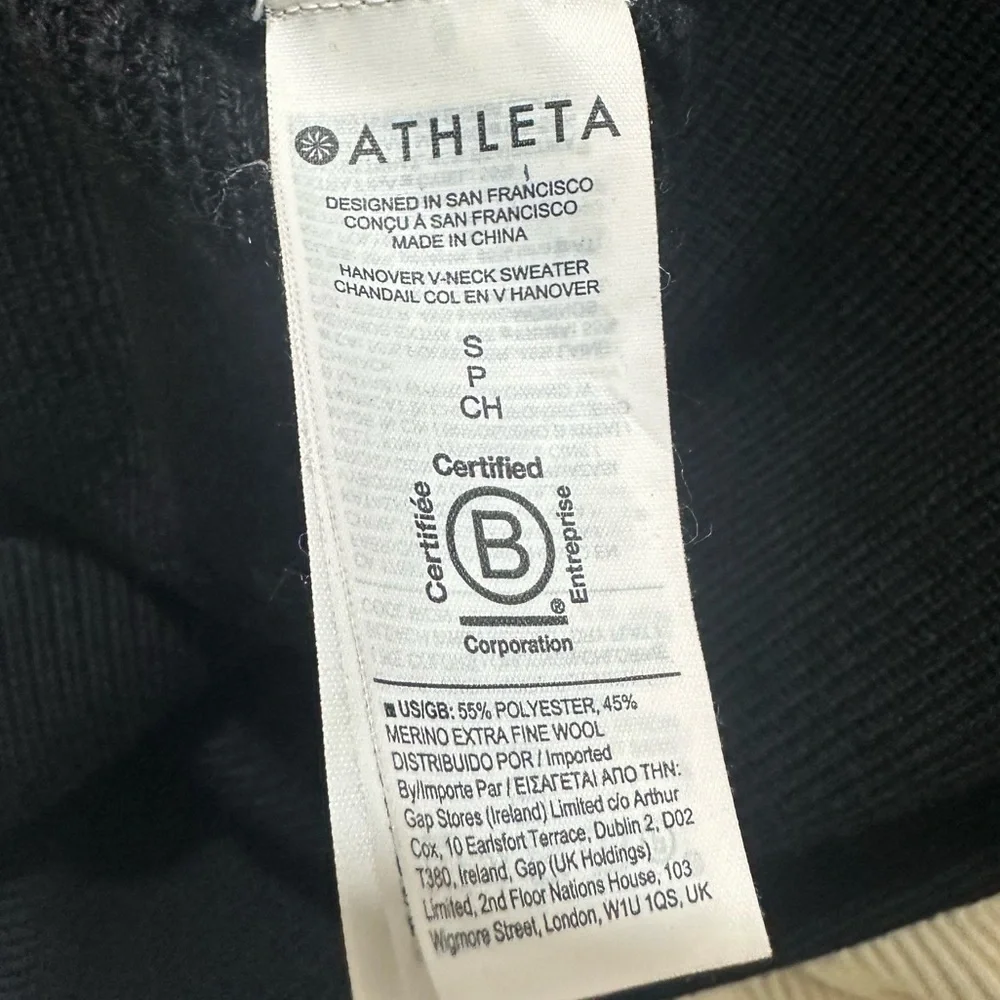 Athleta | Black Merino Wool Blend V-Neck Sweater | Small